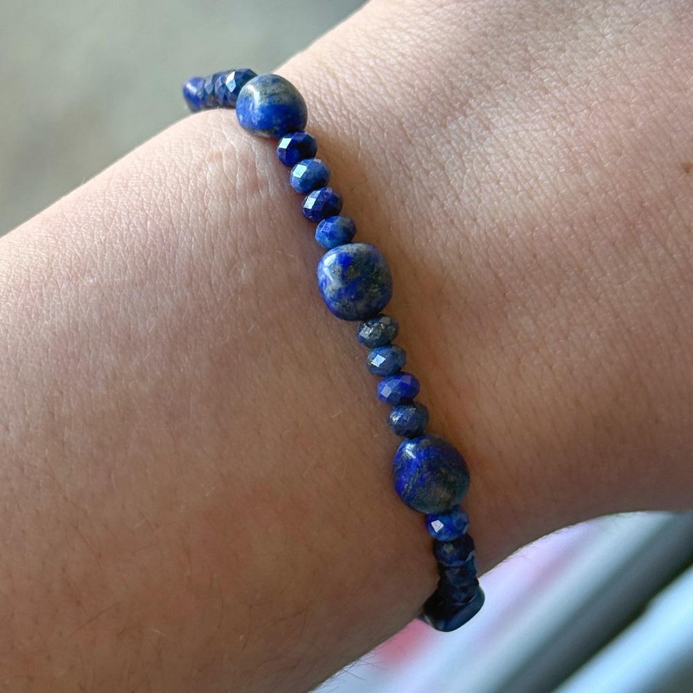Royal Blue Beaded Bracelet with Natural Stones and Silver Accents